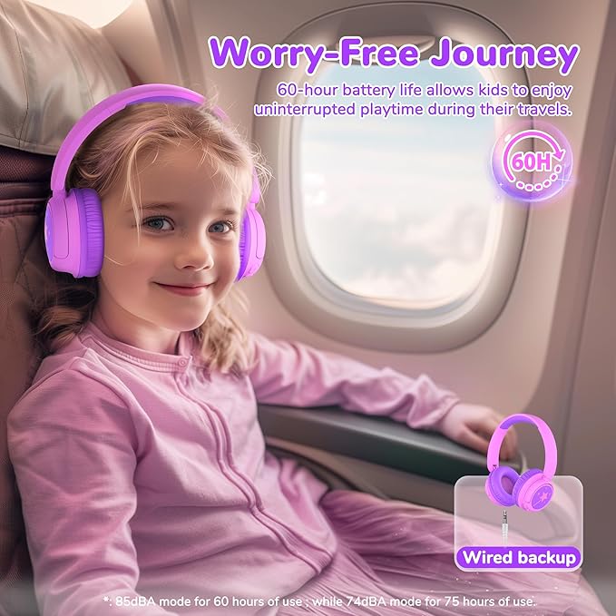 iClever BTH22 Kids Bluetooth Headphones 2 Pack, 60H Play Time, 74/85 dBA Safe Volume, Bluetooth 5.4, USB C, Over Ear Kids Headphones Wireless AUX Cord for iPad/Tablet/Travel/School, Black & Magenta