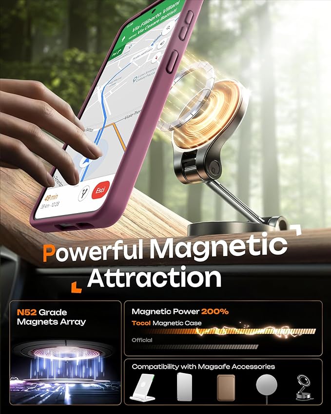 TOCOL for Samsung Galaxy S26 Case, Compatible with Magsafe, Full Camera Protection, Built-in Magnetic Ring, Drop Protection, Translucent Matte Phone Case for S26 6.3 inch (Plum)
