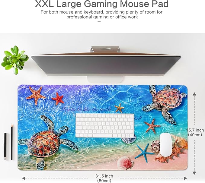 Lokigo Sea Turtle Desk Pad, Waterproof Large Mouse Pad for Desk Keyboard Writing Mat with Non-Slip Rubber Base, Gaming Mousepad for Boys Girls Deskmatt for Gaming Study 31.5"x15.7", Teal