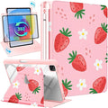 Uppuppy for iPad Air 11 inch Case, Air 5th/4th Generation 10.9, Pro 11'' Case Women Girls for Apple Pencil Holder Cute Strawberry Rotating Folio Cover for iPad Air 11 2024 (M2), 10.9 2022 2020, Pro 11