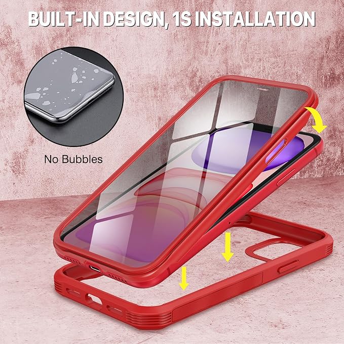 CENHUFO Privacy for iPhone 11 Case, Full Body Phone Case with Built-in 9H Tempered Glass Privacy Screen Protector and Camera Lens Protector, Anti Peep Spy Shockproof Bumper Clear Cover - Red
