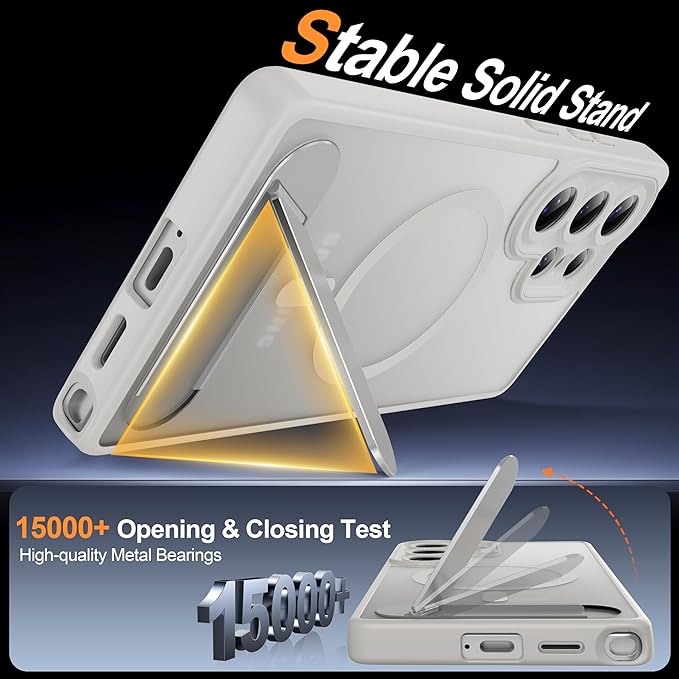 Magnetic for Samsung Galaxy S25 Ultra Case, [Compatible with MagSafe][Full Camera Protection][Built-in Invisible Kickstand] Translucent Matte Phone Case for S25 Ultra 6.9" - White