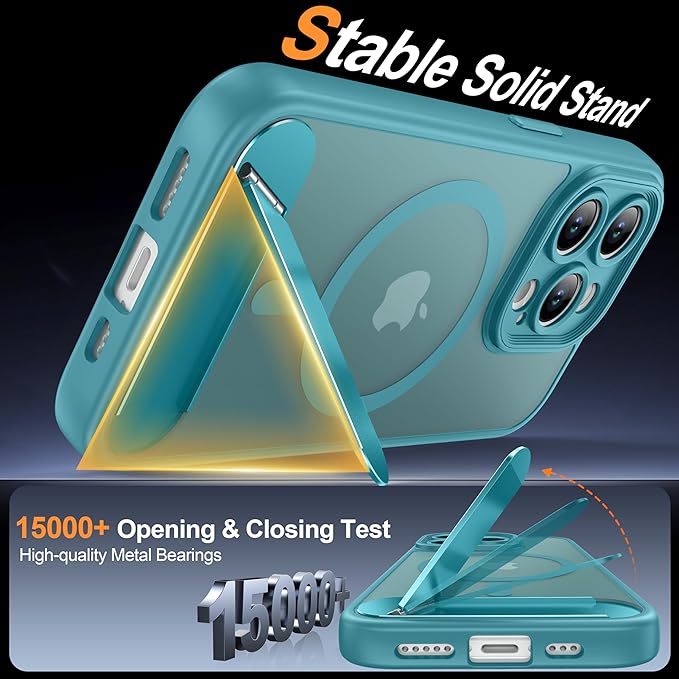 Magnetic Compatible with iPhone 15 Pro Case, [Built-in Kickstand][Full Camera Protection][Compatible with MagSafe][Anti-Fingerprint] Shockproof Phone Case for iPhone 15 Pro 6.1",Lake Blue