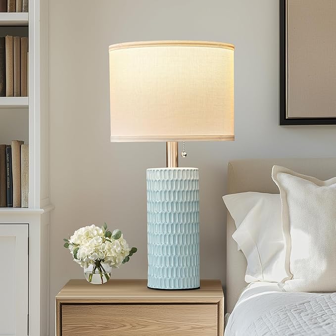 Reaketon Table Lamps for Living Room Set of 2, Ceramic Table Lamps for Bedroom, 20" Modern Lamps for Night Stands, Blue