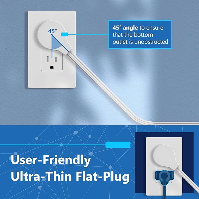 LIDER PD 36W Surge Protected Outlet Extender with 4-Outlet Power Strip, 1 USB Type-A, and 1 Type-C Port, 5ft, Up to 1500J, LED Indicator, ON/Off Switch, Flat-Plug, 45-Degree Angle, UL-Listed, White