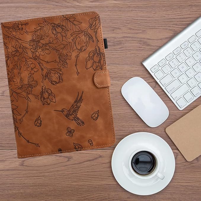 for iPad 9.7 Inch Case iPad 6th/5th Generation Case 2018 2017, Embossed Suede Leather Folio Stand Cover for iPad 9.7 inch/Pro 9.7/Air 2/Air 1, Auto Sleep/Wake, Brown Bird Flower Embossing