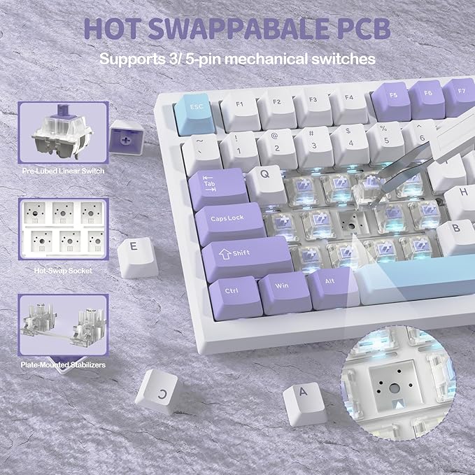 ATTACK SHARK X820 Ultra 75% Wireless Gaming Mechanical Keyboard Hot-Swappable Gasket Mount RGB Backlit BT/2.4G/Wired Custom Keyboard with Smart TFT Display&Knob QMK Driver-Starlight White&Gift Switch