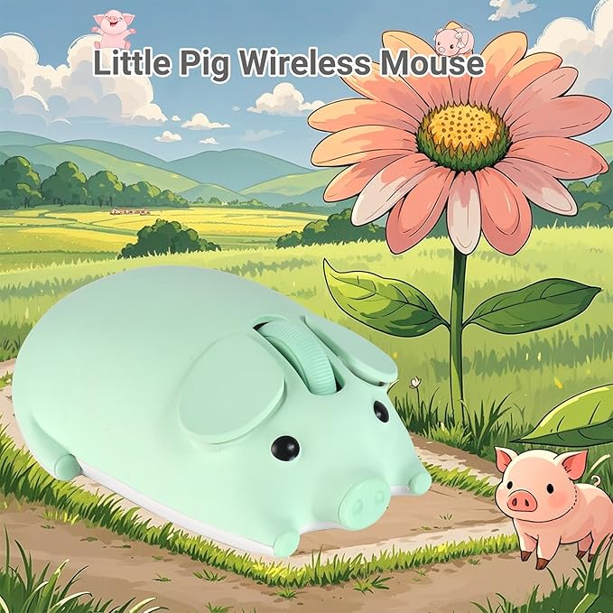 elec Space Cute Pig Design Wireless Mouse Dual Mode Bluetooth & USB Mouse, Silent Operation, Ergonomic, Perfect for Laptops & PCs, Ideal Gift for Animal Lovers and Family(Green)