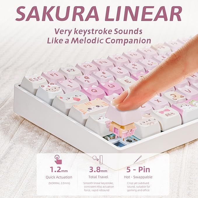 ZORNHER ZH100 Wireless Cat Mechanical Keyboard,98% Pink Cute Creamy Keyboard with Number Pad,Full Size Girly Kitty Gaming Keyboard,Meow Meow Squad Keycaps,Creamy Souding Linear Switches