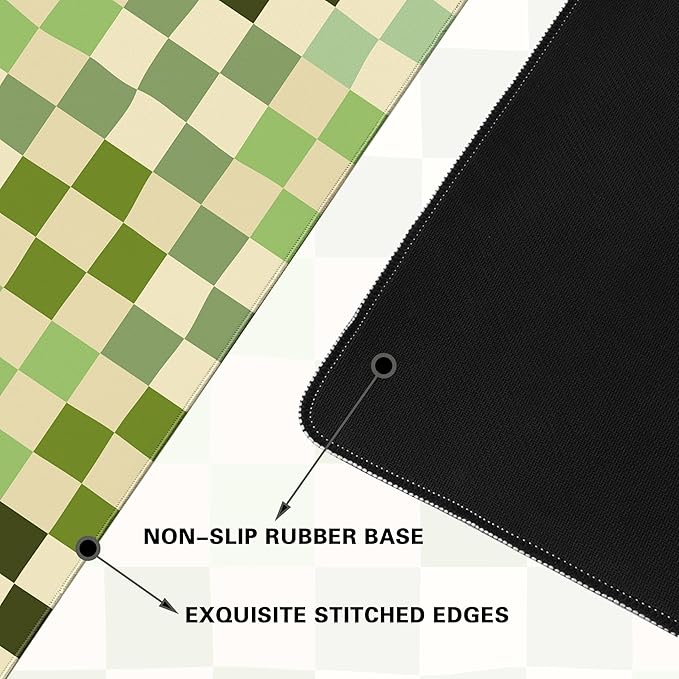 Desk Cover Mat, XXL Large Mouse Pad, Cute Desk Pad Decor for Office Game Home 31.5 X 15.7 Inch (Green Checkered)