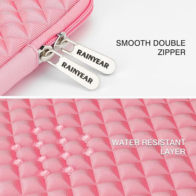 RAINYEAR 14 Inch Laptop Sleeve Diamond Foam Shock Resistant Neoprene Padded Case Fluffy Lining Zipper Cover Carrying Bag Compatible with 14" Notebook Computer Tablet Chromebook (Pink)