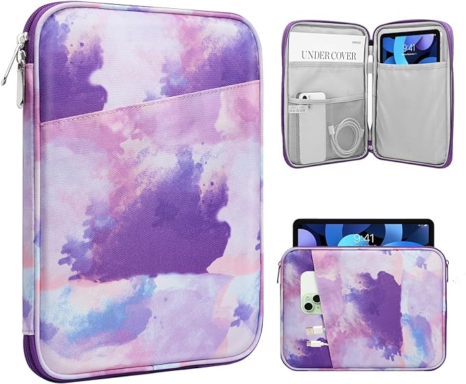 TiMOVO 9-11" Tablet Sleeve Bag for iPad 11-inch A16 2025, iPad 10.9"/10.2"| Air 11 Inch/5th/4th Gen. 10.9", Galaxy Tab A9+/A11Plus 11", Protective Bag with Pocket, Watercolor Purple