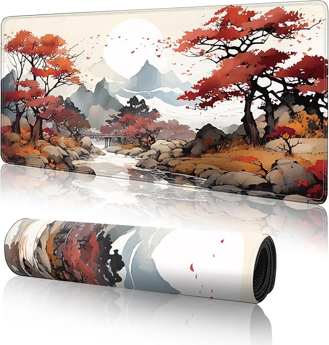 Cherry Blossom XL Mouse Pad,Large Mouse Pad Gaming 31.5 x 11.8 in Mouse Mat Desk Pad,Extended Keyboard Mousepad Large Desk Mat with Non-Slip Rubber Base and Stitched Edge for Home Office