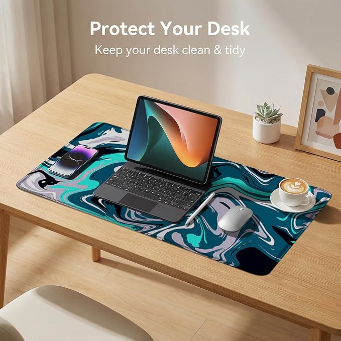 Rcege Large Mouse Pad for Desk - Gaming Mouse Pad with Stitched Edges, Anti-Slip Base for Keyboard and Mouse(Abstract Green, 23.6L x 11.8W inches)