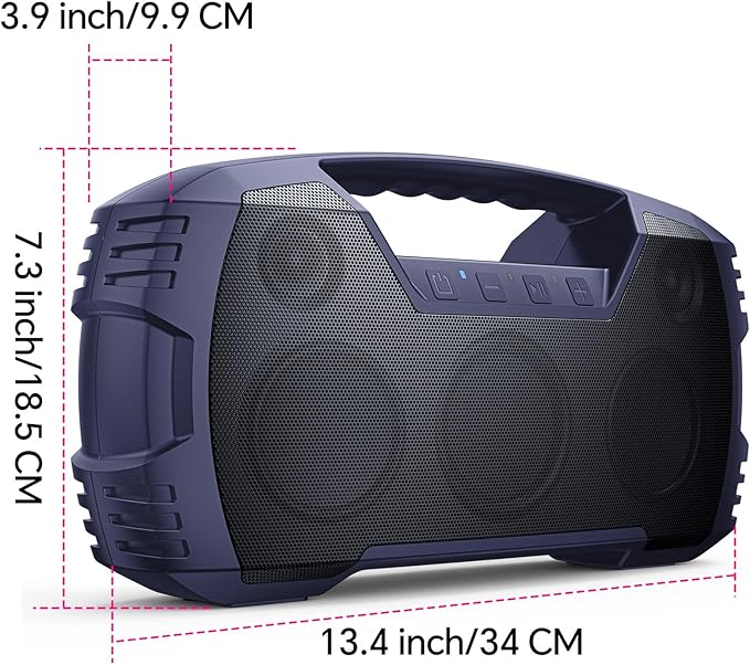 IPX7 Waterproof Outdoor Bluetooth Speaker, Wireless, 90W(Peak), 32H Playtime, Floating Design, Deep Bass & Loud Stereo Sound, Portable with Handle, Rugged for Pool, Beach, Kayaking, Hiking, Navy Blue