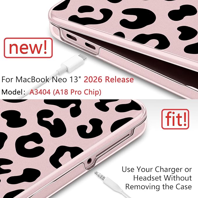 DONGKE for MacBook Neo 13 inch Case 2026 (Model A3404), Artistic Leopard Pattern Ultra Slim Frosted Matte Hard Shell, Anti-Scratch & Fingerprint Resistant Cover, Leopard Blush