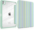 Case for iPad Pro 11 inch (M5) 2025 (M4) 2024 Release with Pencil Holder - Aesthetic Cute Design Trifold Cover with Soft TPU Bumper Clear Back Auto Sleep/Wake for Girls Women, Lines Green