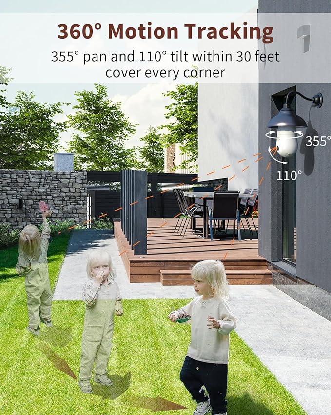 Armorcope 2K Light Bulb Security Camera, 360° Motion Tracking 2.4Ghz WiFi Camera Wireless Outside, Full-Color Night Vision Indoor/Outdoor Camera, SD&Cloud Storage, E27/E26 Light Socket Security