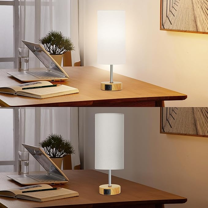 ROTTOGOON 12.8" Touch Control Table Lamp, 3-Way Dimmable Small Bedside Nightstand Lamp with 2 USB Ports, Modern Table Lamp with 5000K Daylight LED Bulb for Living Room (2 Pack)