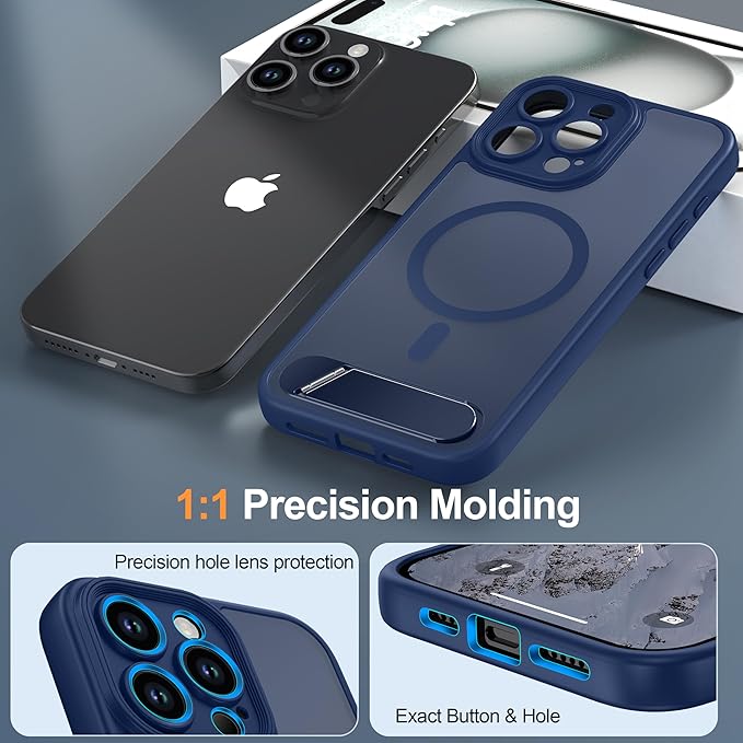 Magnetic Compatible with iPhone 15 Pro Max Case, [Built-in Kickstand][Full Camera Protection][Compatible with MagSafe][Anti-Fingerprint] Shockproof Phone Case for iPhone 15 Pro Max 6.7",Blue