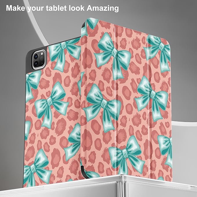 May Chen for iPad Pro M2 12.9 inch Case 6th/5th/4th/3rd Generation 2022 2021 2020 2018, Trifold Stand with Auto Wake/Sleep Soft TPU Protective Stand Back Cover, Mint Green Bow