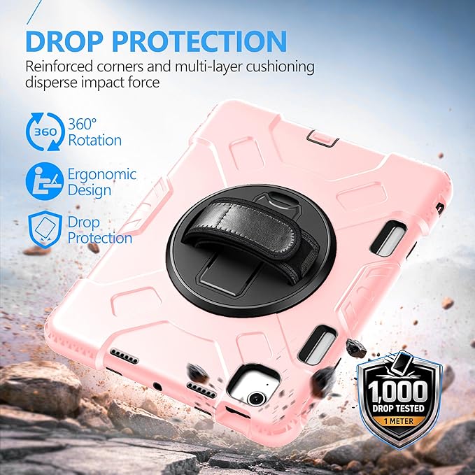 Case for iPad Air 11 M4 2026/ M3 2025/ M2 2024: Silicone Cover for iPad Air 5th & 4th Generation 10.9 Inch (2020/2022) with Screen Protector- Stand- Handle- Shoulder Strap- Pencil Holder