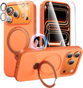 360°Ring Stand for iPhone 17 Pro Max Case, Compatible with MagSafe, Military-Grade Protective,Anti-Yellowing, Scratch-Resistant Back Cover Phone Case for iPhone 17 Pro Max 6.9", Orange