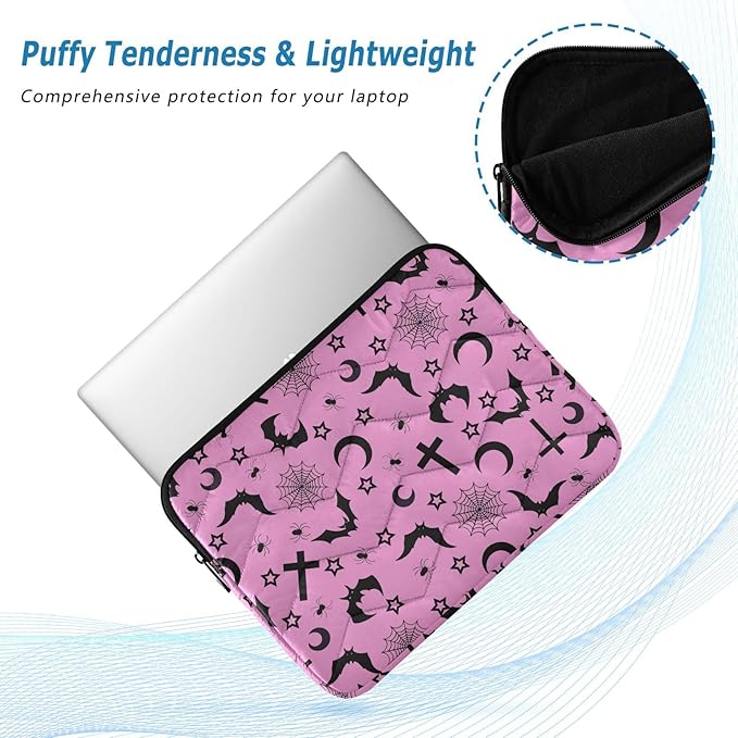 Cute Laptop Sleeve 13 inch Bats Crosses Stars Gothic Laptop Bag 14 inch Waterproof Computer Bag for Women Laptop Accessories Computer Cover Bag for Tablet Men, A06D24018