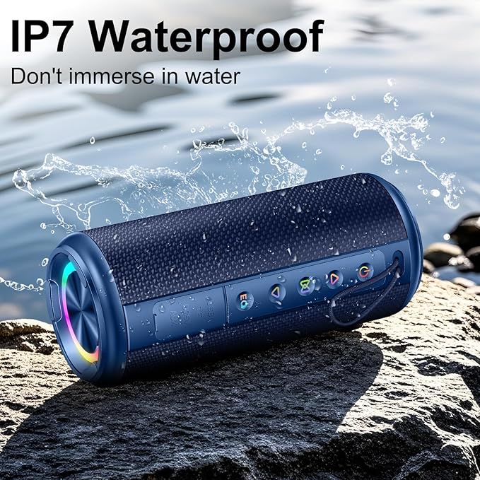 Portable Bluetooth Speaker, Bluetooth 5.4 Wireless Speaker with 20W HD Loud Stereo Sound, 20H Playtime, IP7 Waterproof, LED Lights, TWS Pairing, Built-in Mic, for Outdoor, Party, Home, Gift, Blue