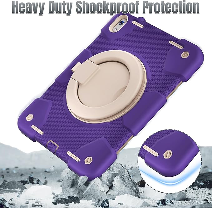 Andnary Case for iPad (A16) 11th /10th Generation 11/10.9 Inch 2025/2022 with Screen Protector/360° Rotate Stand/Shoulder Strap/Pencil Holder, Shockproof iPad 11th/10th Gen Cover (Purple+White)