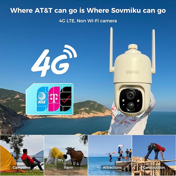 Vicohome 4G LTE Cellular Security Camera Wireless Outdoor, $14.9/Month for Unlimited Data, Easy to Setup, IP65 Waterproof, No Wi-Fi Surveillance Cam Two Way Audio, Color Night Vision, 32GB Included