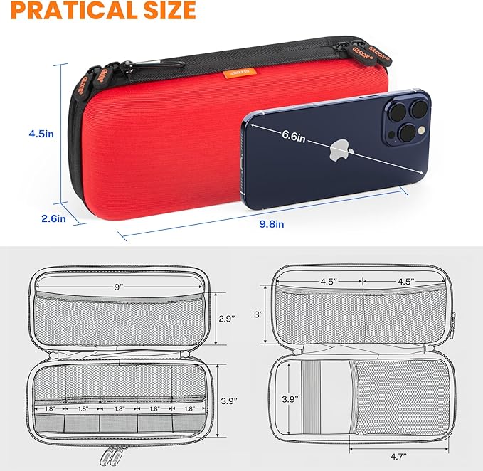 Double-Layer Hard Carrying Case Electronics Organizer - Multi-Pocket Zipper Travel Case Tech Accessories Storage Pouch Bag for Charger, Apple Pencil, Power Bank, Phone, USB Flash Drive, Cord, Cable