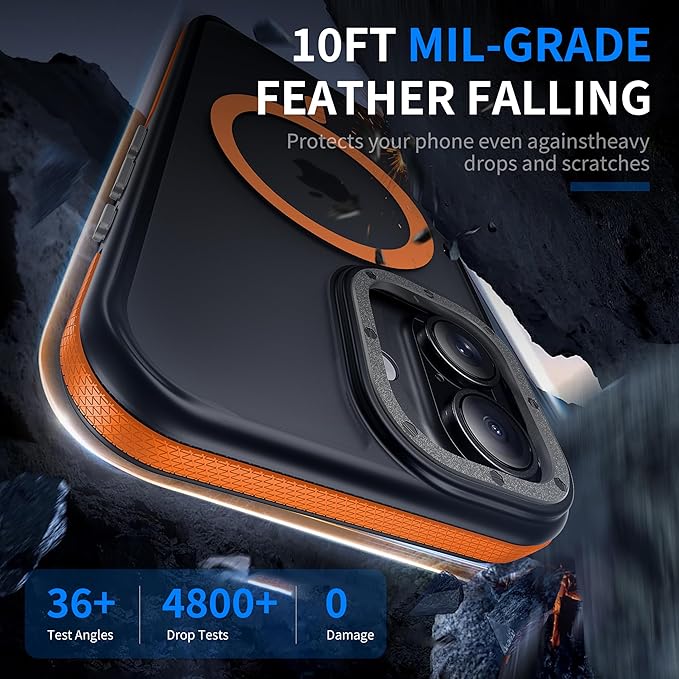 Strong Magnetic for iPhone 17 case [10Ft Military-Grade Protection] Compatible with fit MagSafe Shockproof Slim Thin Cover case for iPhone 17 6.3 inch, Orange Bumper
