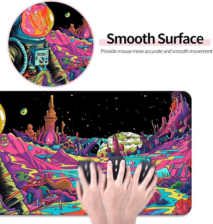 Fantasy Planet Space Gaming Desk Mat, Computer Keyboard Large Extended Astronaut Mouse Pad for Office and Home, 31.5×11.8 Inches, XL
