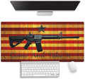 Large Gaming Mouse Pad (31.5" x 15.8") - Cool AR-15 Come and Take It Flag Rustic Wood Grain Red Yellow Stripes, Extra XXL Office Accessories, Premium Stitched Anti-Slip Office Desk Mat