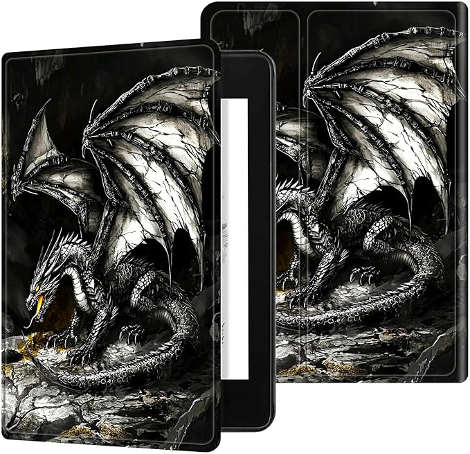 for 6" All-New Kindle Paperwhite 4 10th Generation (Model No. PQ94WIF) E-Reader Case, Slim Kickstand Stand Leather Smart Cover with Auto Wake/Sleep, Gray Dragon
