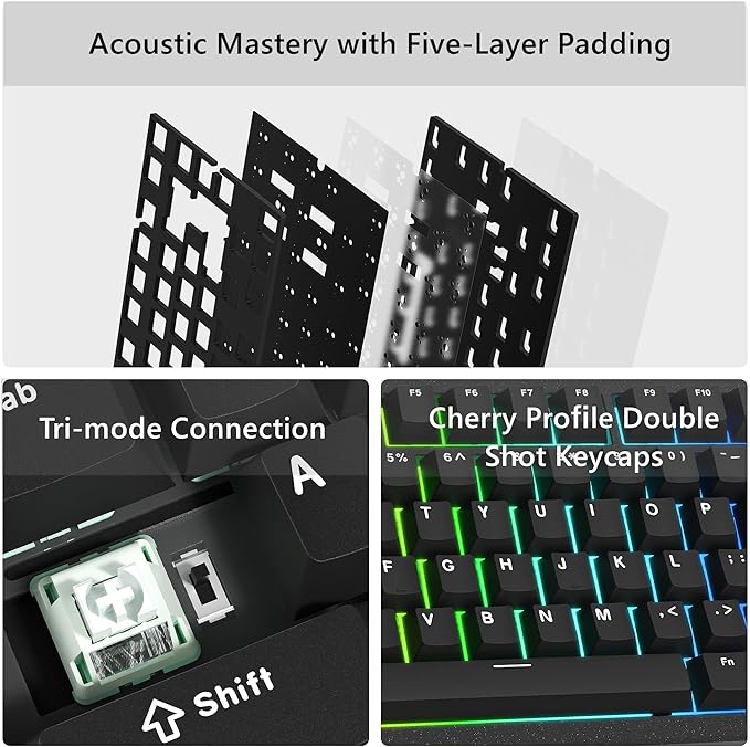 Womier SK75 75% Keyboard with Full Aluminum Wireless Mechanical Gaming Keyboard, VIA Custom Pre-lubed POM Switches RGB Creamy Gaming Key Board, 3-Modes Gasket Hot Swappable, Black