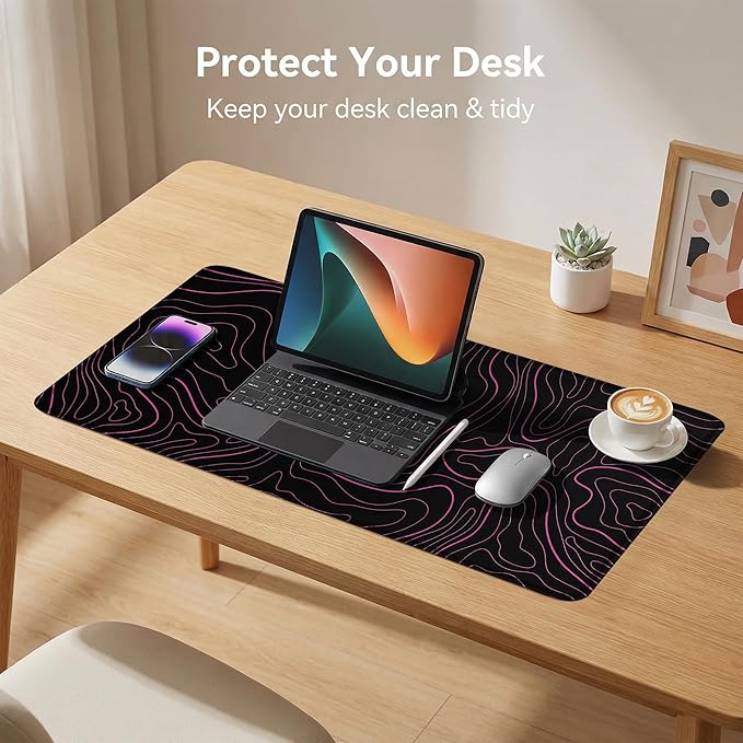 Rcege Large Mouse Pad for Desk - Gaming Mouse Pad with Stitched Edges, Anti-Slip Base for Keyboard and Mouse (Pink Line,23.6x11.8 inch)