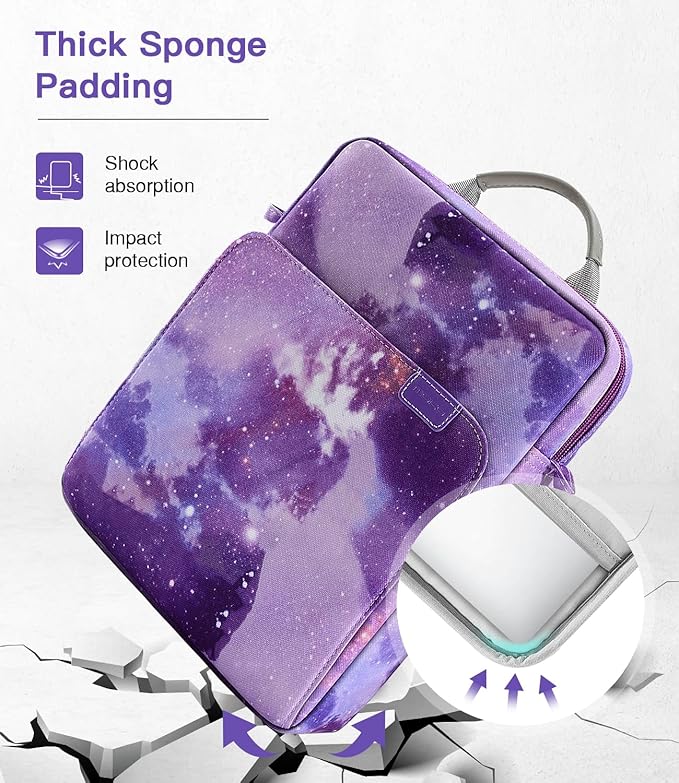 MoKo 15 Inch Laptop Sleeve Bag Fits New Mac Air 15" M5 2026, Mac Pro 14" M5/M5 Pro/M5 Max 2026, Galaxy Tab S9 Utra 14.6" 2023, Handle Carrying Case with Shoulder Strap, Purple Starry Sky