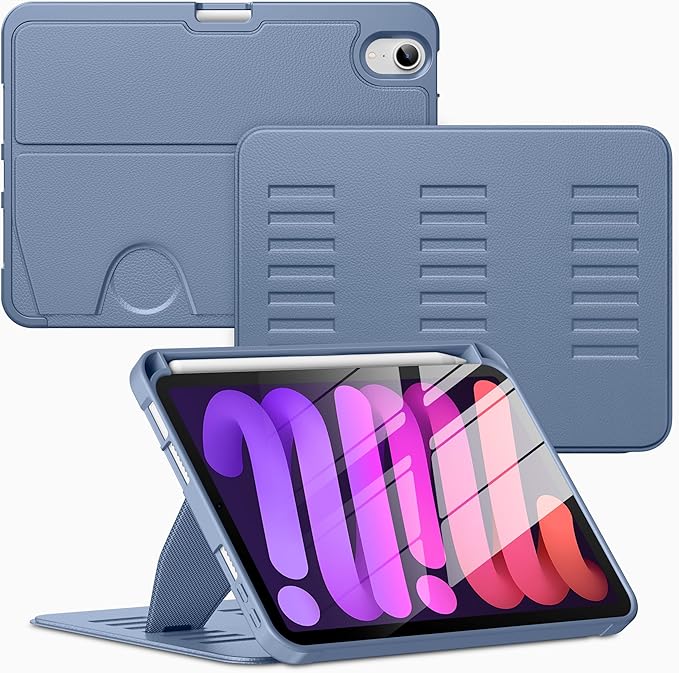 VIKESI Case for iPad mini 7 (A17 Pro) and iPad mini 6,Multiple Angles Magnetic Stand Cover,Shockproof Soft Back,Pencil Holder,and Auto Sleep/Wake,Mist Blue