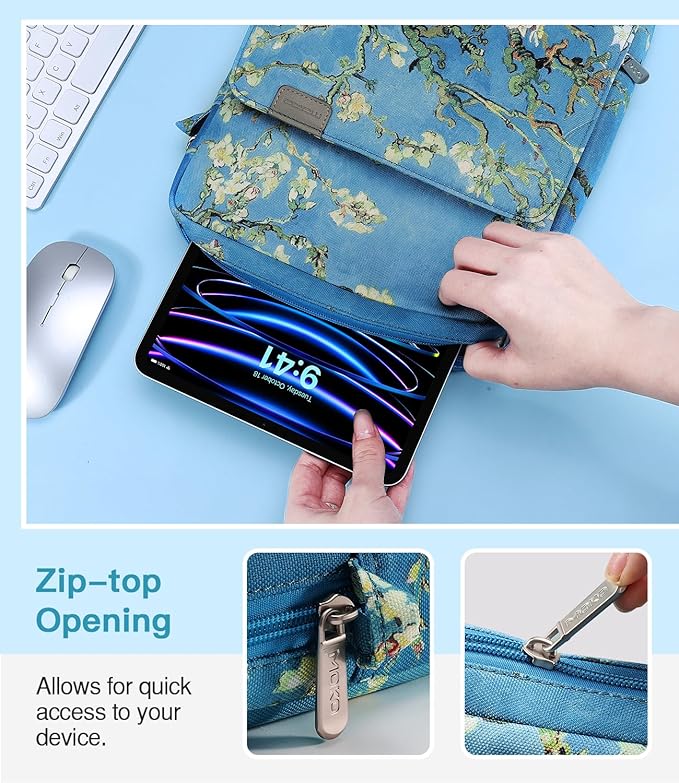 MoKo 13 Inch Tablet Sleeve Bag, Fits with 13 Inch New iPad Pro M5 & Air M4/M3, iPad Pro 12.9 M2&M1,Surface Laptop Go 12.4,Tab S8+/S9+ 12.4,Handle Carrying Case with Shoulder Strap, Apricot Flower