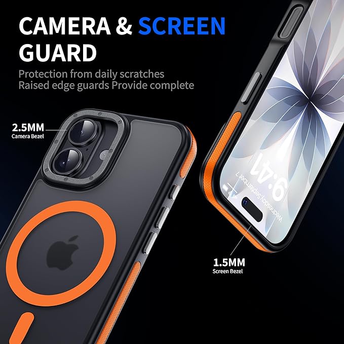 Strong Magnetic for iPhone 17 case [10Ft Military-Grade Protection] Compatible with fit MagSafe Shockproof Slim Thin Cover case for iPhone 17 6.3 inch, Orange Bumper