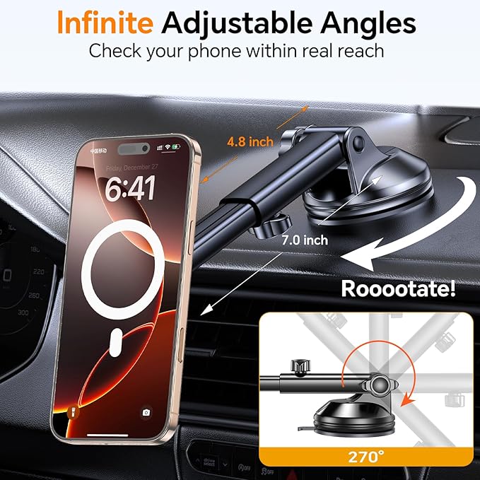 Coolpow for MagSafe Car Mount【Windshield+Vent+Dash】 Magnetic Phone Holder for Car Phone Holder Mount Cell Phone Holders for Your Car Accessories Gifts for Mothers Day Phone Holder for iPhone 17 16 15