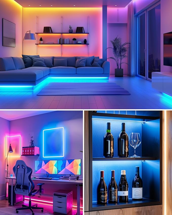 HitLights LED Strip Lights, Small LED Light Strips Dimmable, RGB 5050 Color Changing LED Tape Light with Remote and UL-Listed Adapter for TV Backlight, Bedroom, Cabinet Shelf Display