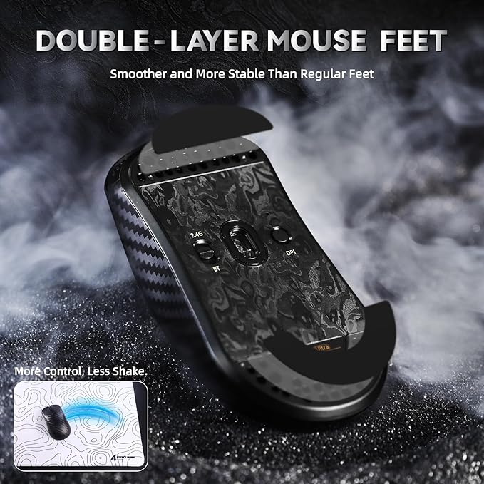 ATTACK SHARK R11 Ultra 8K Carbon Fiber Wireless Gaming Mouse with 42000 DPI-PAW3950 MAX Sensor-49g Lightweight,Nordic 52840 MCU Chip,Wired/BT/2.4Ghz Programmable,RGB Coiled Cable for PC(Black Wave)