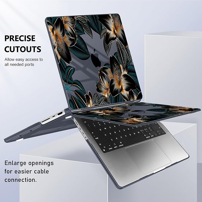 May Chen for 2026 MacBook Pro 14-inch M5 M4 M3 M2 M1 Pro/Max Chip, Release 2026 2025-2021, Model A3427 A3426 A3434 A3112 A3401 A3185, Plastic Hard Shell with Keyboard Cover, Golden Lilies Flowers