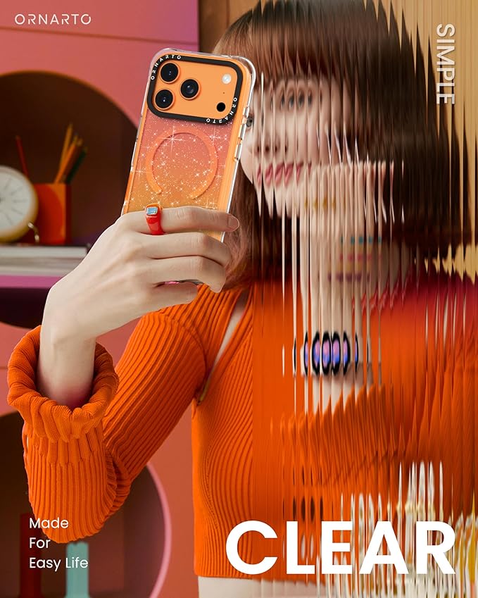 ORNARTO Air Case for iPhone 17 Pro Clear | Military-Grade Drop Protection | Camera Control Button | Compatible with MagSafe | Built-in Air Phone Cover - Sunset Orange