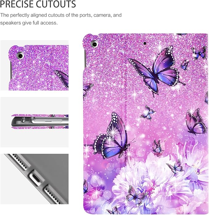 Case for iPad 9th Generation, iPad 8th Generation Case, iPad 7th Generation case, iPad Cases 9th Generation 10.2 inch Multi-Angle View Adjustable Stand Shockproof Auto Wake Sleep, Flower Butterfly
