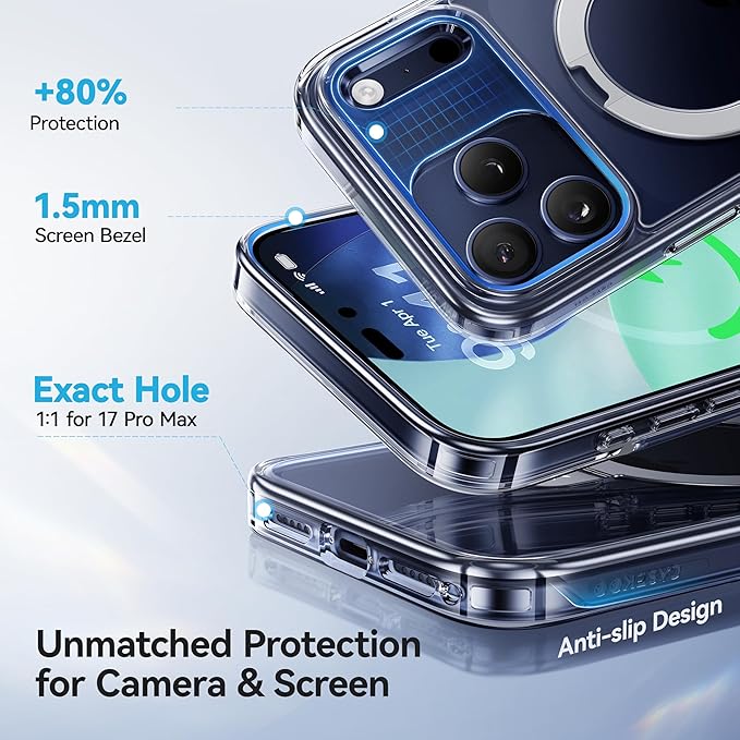 CASEKOO Ultra Magnetic Stand for iPhone 17 Pro Max Case Clear [Compatible with MagSafe] [16FT Military-Grade Protection] Transparent Slim Phone Ring 17 Pro Max Phone Cover 6.9 inch, Clear