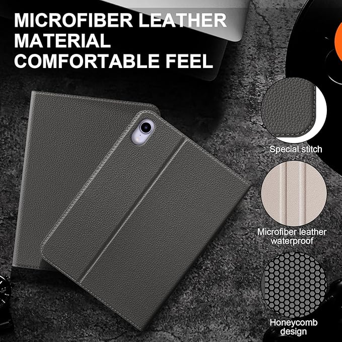 Case for iPad mini 7 (A17 Pro) 2024, iPad mini 6th Generation 2021, Leather Protective Shockproof Smart Cover Adjustable Stand - Auto Wake/Sleep and Multiple View Angles, Dark Gray